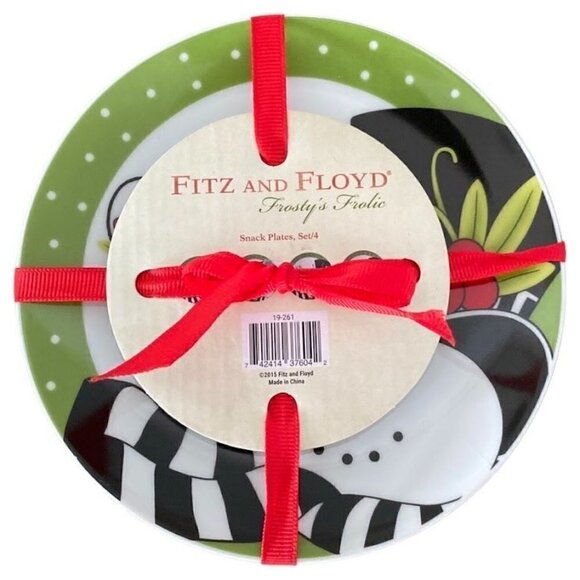 2015 Fitz and Floyd Frosty's Frolic 6" Snowman Dessert/Snack Plates - Set of 4 - Picture 4 of 4